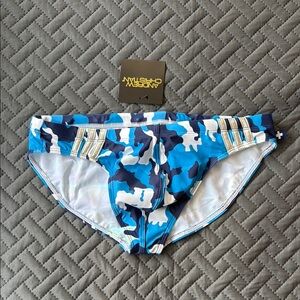 Andrew Christian Blue Camo Swim Brief size small new